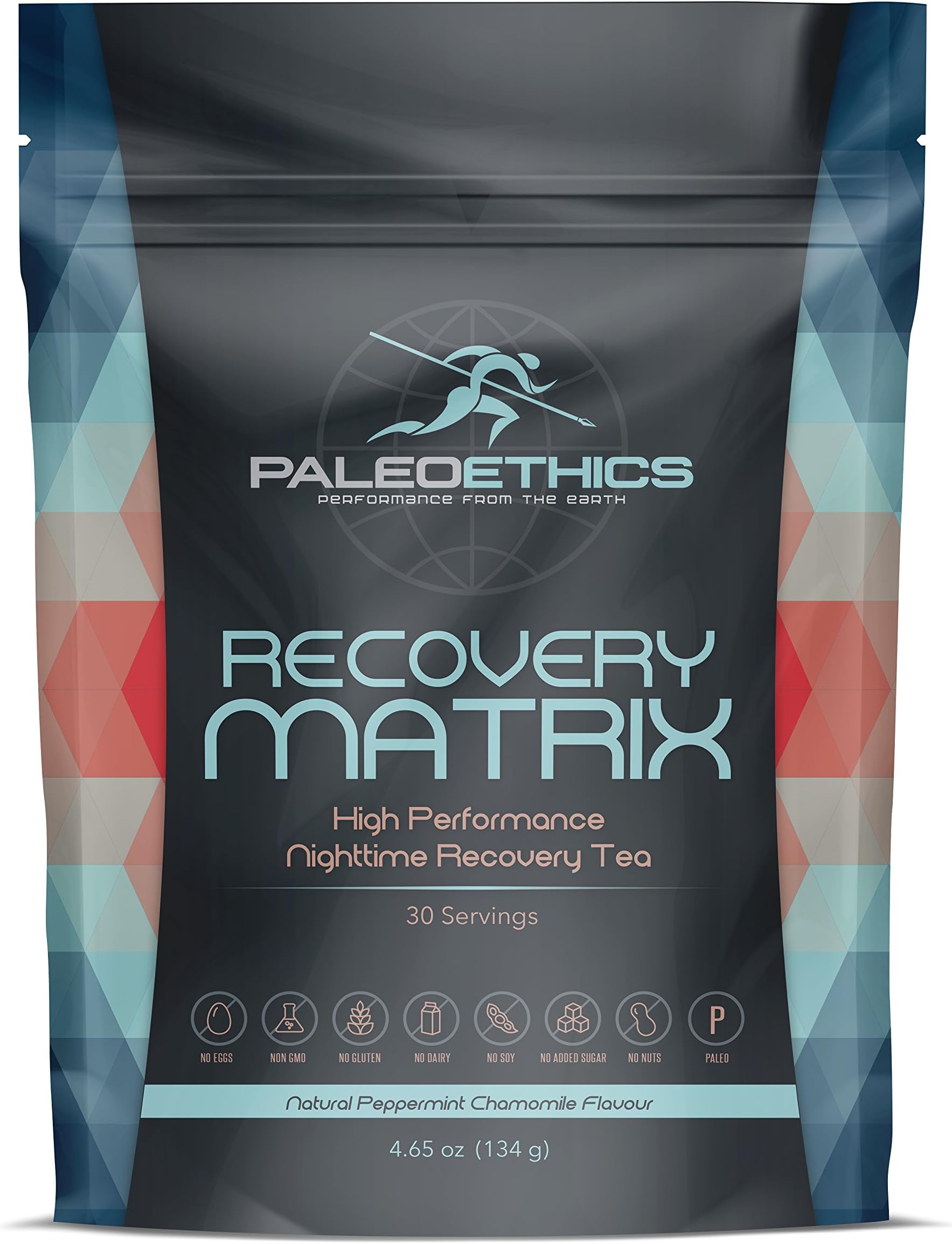 PALEOETHICS PE Sport Recovery Matrix High Performance Nighttime Recovery Tea Powder, Natural Peppermint Chamomile Flavor, 4.65 Ounce (30 Servings)