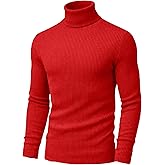 URBAN BUCK Turtleneck Men Long Sleeve Knitted Shirt - Ultra Soft Cotton Slim Fit Ribbed Turtle Neck Sweater for Men