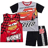 Disney Cars Lightning McQueen Boys Short Sleeve T-Shirt, Tank Top and Shorts 3 Piece Set for Toddlers to Big Kids