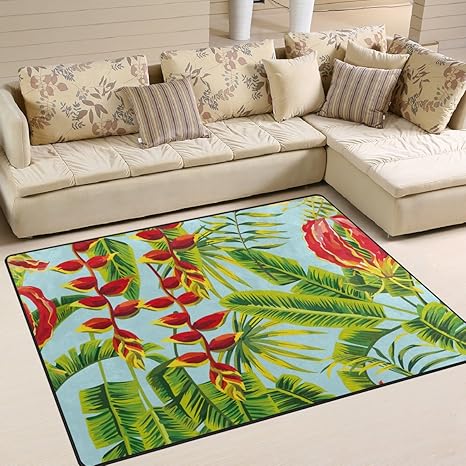 Tropical Floral Print Area Rug Carpet Floor Mat For Dining Room