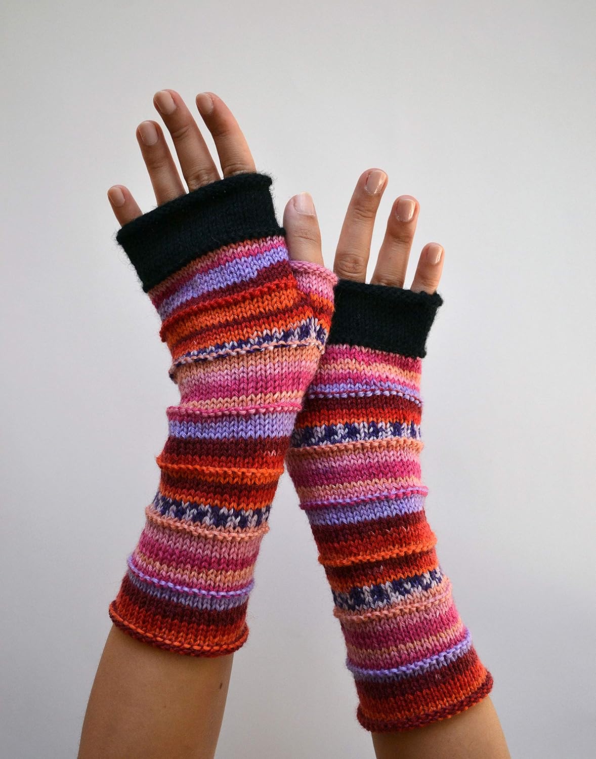 Pink knitted wool arm warmers nO. 65 Handmade