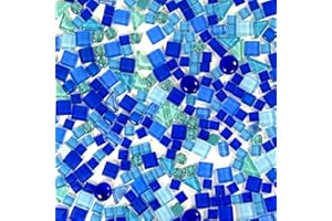 HILELIFE 500g 340 Piece Glass Mosaic Tiles for Crafts Bulk – Mini Mosaic Glass Pieces for DIY Art Projects, Home Decor, Assorted Colors and Shapes, Blue