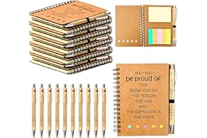 20 PCS Employee Appreciation Gifts Bulk Spiral Notebook and Bamboo Pen Set Motivational Kraft Notebooks with Sticky Notes Pen