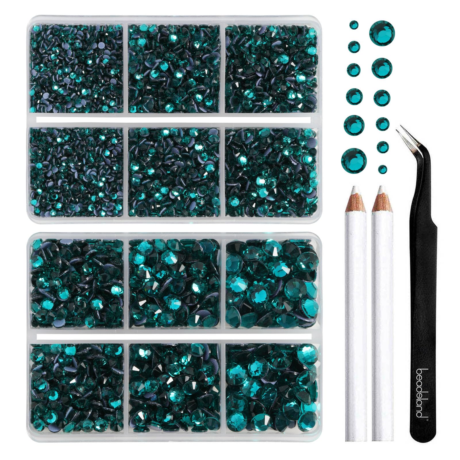 BEADSLAND Hotfix Rhinestones,6080PCS Blue Zircon Rhinestones for Clothes Crafts Mixed 6 Sizes with Wax Pencil and Tweezers Kit,SS6-SS30,Blue Zircon