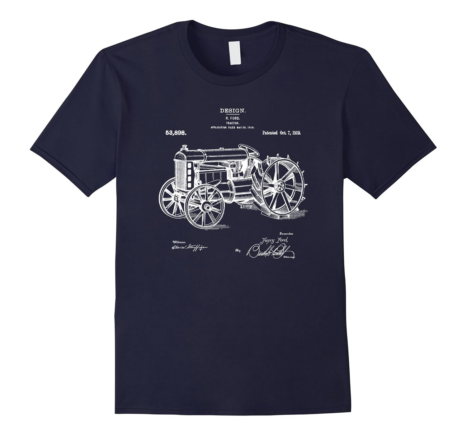 Classic Vintage Patent Print 1919 Farm Tractor T-Shirt-ANZ