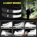 [Hyted] Head Torch Rechargeable Dual LED 6 Modes Motion Sensor IPX5 2 Pack view 3