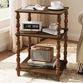 Yoobure Small Side Table - Walnut End Tables Living Room with Spindle Legs | Vintage Night Stand with 3-Tier Storage Shelf, Wood Nightstand for Bedroom, Bedside Table for Narrow Spaces