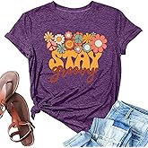 Retro Stay Groovy Shirt Women Floral Graphic Tee Hippie Vintage 70s Disco Peace Casual Short Sleeve Top