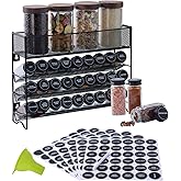 Fiwence Spice Rack Organizer with 27 Spice Jars with Black Lids, Funnel, Spice Labels, Pen, Seasoning Organizer for Cabinet, Countertop, Pantry, Kitchen,Cupboard or Door & Wall Mount