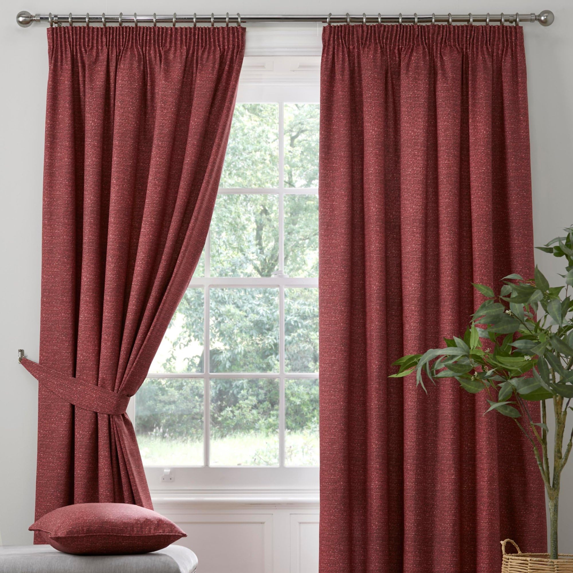 Dreams & Drapes - Red Blackout Pencil Pleat Curtains W46 x L54 (117 x 137cm) - 2x Tie Backs Included - Heavy Weight - Thermal & Soundproof Curtains Red - Red Curtains for Bedroom & Living Room