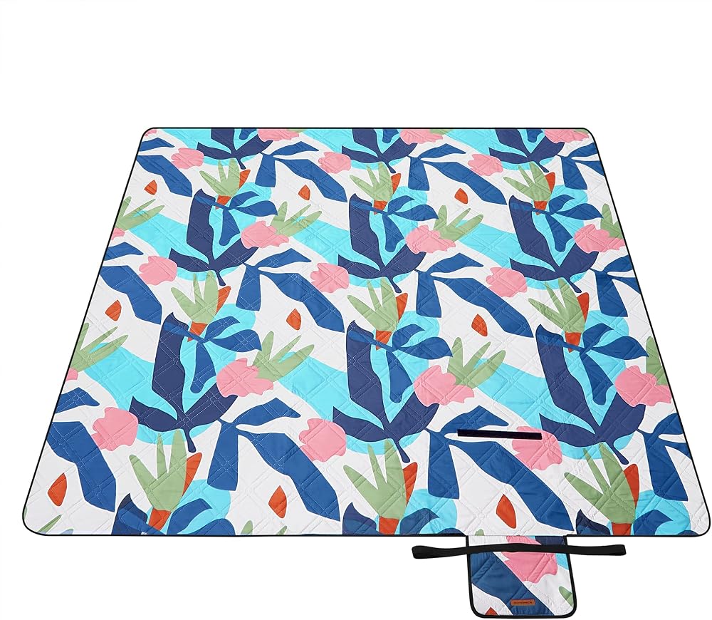 SONGMICS Large Picnic Blanket 200x200cm Water Repellent Multicoloured Fern