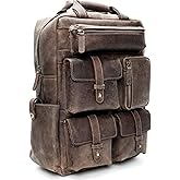 LUXEORIA Handmade Leather Backpack for Men and Women, 15.6 Inch Laptop Bag, Genuine Leather Casual Daypack, For College & Office, Travel or Hiking - Retro Hunter Brown