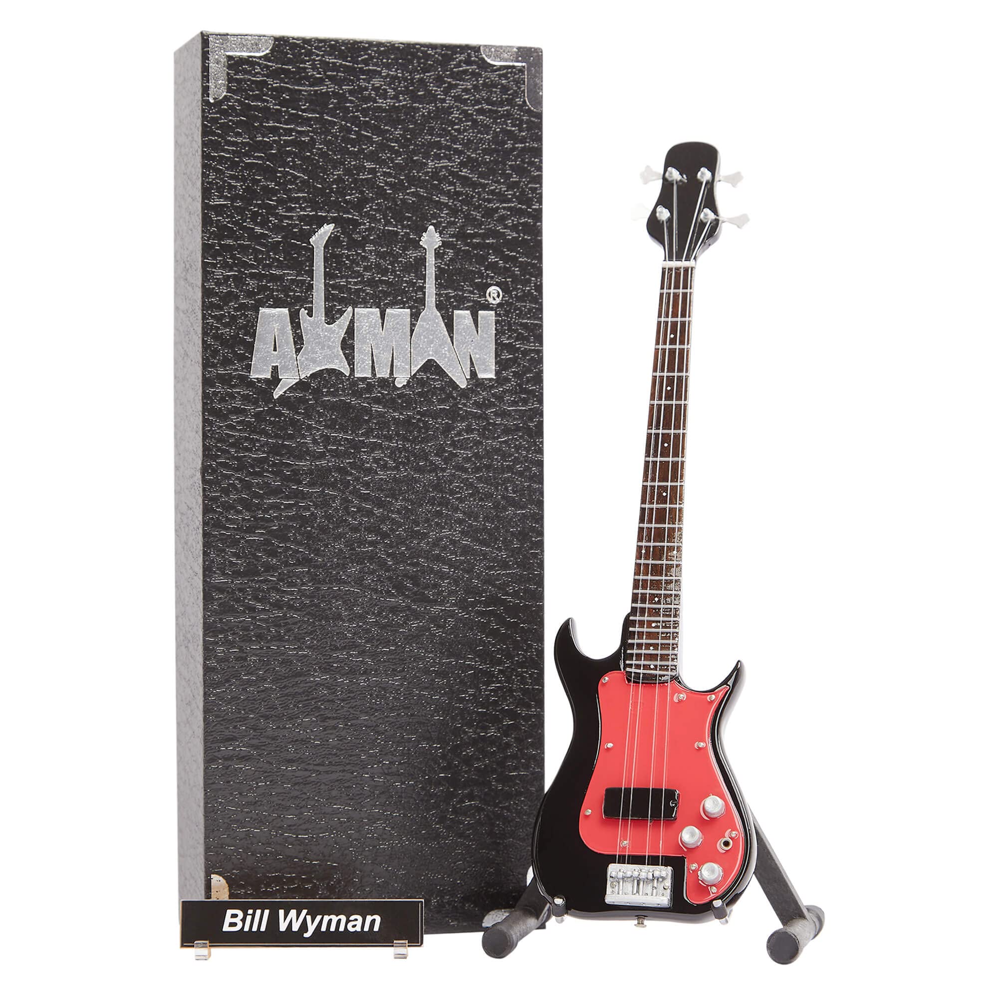 Axman Bill Wyman - Wyman Bass: Miniature Guitar Replica - Music Gifts - Handmade Ornamental 1/4 Scale - Includes a Display Box, Name Tag and Miniature Guitar Stand