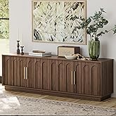 FORTUNETEC TV Stand for 75 Inch TV, Mid Century Modern TV Stand with Arched Design, Wood Grain Finish, Media Console with Adjustable Shelves, 67" Entertainment Center for Living Room Bedroom, Walnut