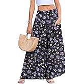 WeciBor Women's Boho Floral Palazzo Wide Leg Pants with Pockets Loose Flowy Casual Beach Vacation Outfits