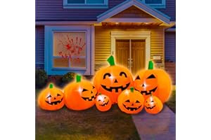 SEASONBLOW 7 Ft Halloween Inflatable Pumpkin Patch Family Decoration Jack-o-Lantern Decor for Lawn Yard Home Party Indoors Outdoors