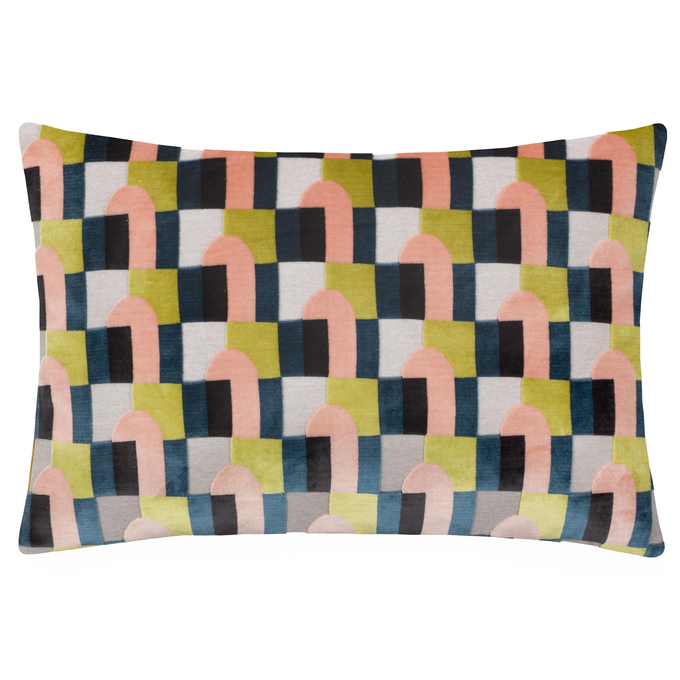 Paoletti Keela Geometric Cut Velvet Cushion Cover, Pink/Avo Green