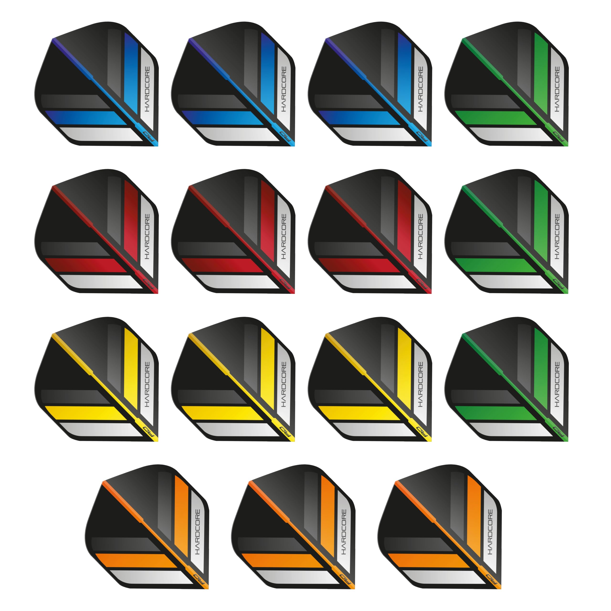 RED DRAGON Hardcore Stripes Selection Pack Extra Thick Standard Dart Flights - 5 sets Per Pack (15 Dart Flights in total)