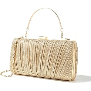 GIFIKOI Clutch Purses for Women Pleated Evening Handbag with Detachable Chain for Prom Cocktail Wedding