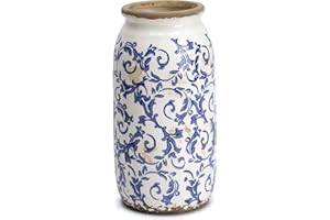 VICTOR & TERESA Rustic Blue and White Vase for Home Decor, Ceramic Vases for Flowers, Modern Farmhouse Decorative Vases for Pampas Grass,Table, Mantel, Living Room,Bookshelf, Centerpieces, 8''
