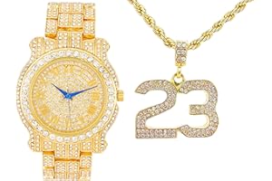 Charles Raymond Bling-ed Out Rapper Favorites - Ice'd Pendant w/Gold or Silver Necklace & Fully Bling'd Out Luxurious Gold or Silver Watch Set - NW2021