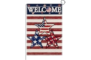 YIOTJUNL 4th of July Garden Flag Independence Day Welcome Garden Flag for Outside Double Sided Patriotic American Stars and Stripes Blue Red Star Memorial Day Decorations Linen Yard Flag 12x18"