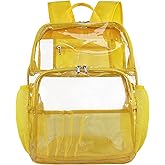 GiMiUiTo Clear Backpacks for School,18'' Large Clear Backpack Heavy Duty Clear Backpack See Through Backpack Clear Bookbag for Student,School,Work,Travel,Yellow