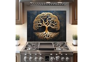 DAIFURONGE Modern Tree of Life Glass Kitchen Wall Decor, 30"x24", Unframed, Vertical, Kitchen Backsplash, Stove Back Cover