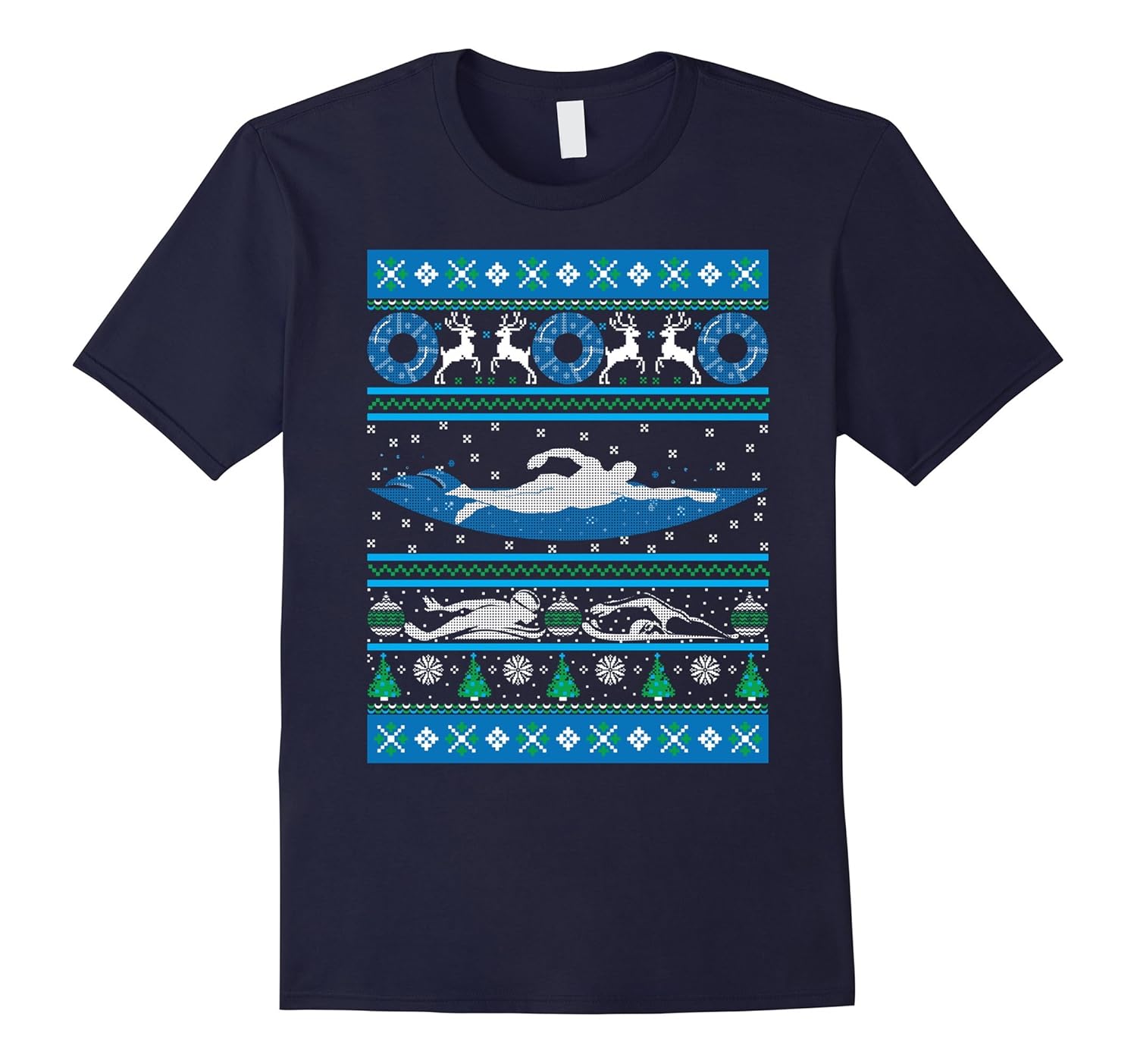 Swimming Ugly Christmas Sweater Funny Holiday T-Shirt-ANZ