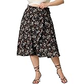 Agnes Orinda Women's Plus Size Boho Floral Wrap Skirts a Line Midi Chic Ruffled Hem High Waisted Skirt