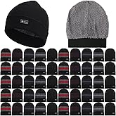 Kigeli 50 Pcs Bulk Winter Beanie for Homeless Donation Unisex Warm Knitted Beanie Hats with Fleece Lining Skull Cap for Women Men Homeless Pure Black