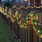 Craftsatin 49 ft Christmas Outdoor Garland with Lights Artificial with 160 LED Light Pine Garland Soft Greenery for Christmas Outdoor Indoor Decoration Holiday Party Stairs Wall Fireplace Porch