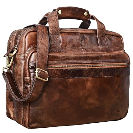 STILORD Adventure Vintage Teacher Bag Men Women Business Leather Satchel Shoulder Laptop Large Working Office Leather, Colour: Antique Brown