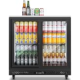 Back Bar Cooler,7.7Cu.Ft Display Bar Refrigerator with 2 Sliding Door | Stainless Steel Top Adjustable Shelves LED Lighting Automatic Defrost 4 Caster Counter Height Fridge for Bar Cafe Store