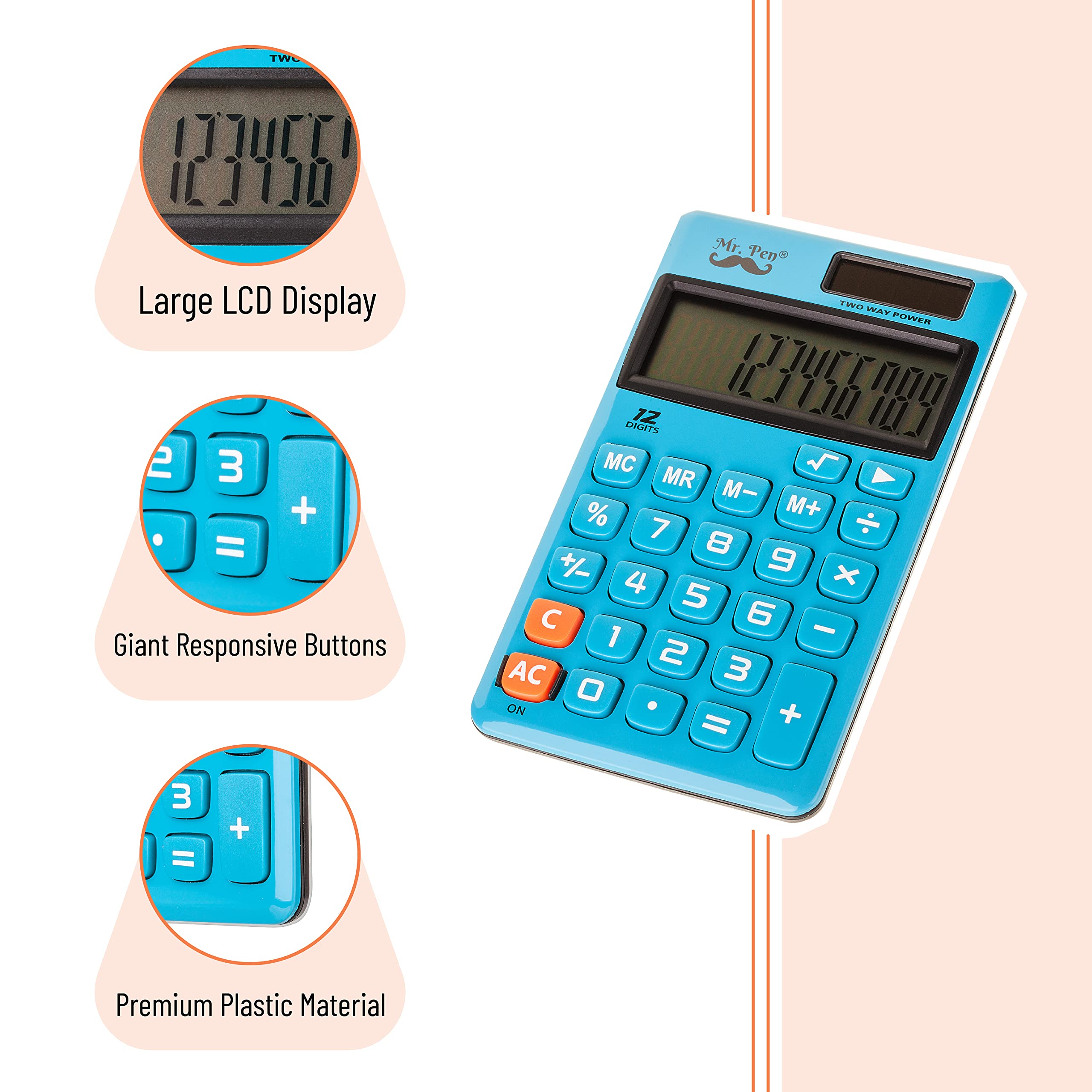 Mr. Pen- Standard Function Calculator, 12 Digits, Solar Calculator, Basic Office Calculators