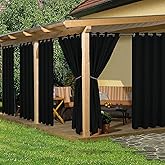 HolidayIdeas Outdoor Curtains for Patio Waterproof, 6 Panels - 54x95 Inches - Weatherproof Privacy Outsides Curtains for Cabana Porch Pergola, Sunlight & UV Blocking (Black, Grommet Top)