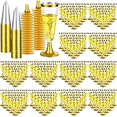 Rtteri 300 Pcs Plastic Champagne Flute 4.5 oz Disposable Champagne Wine Glasses Plastic Toasting Glasses for Wedding Engagement Birthday Graduation Anniversary Parties(Gold Rim)