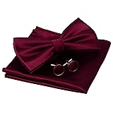 GUSLESON Mens Maroon Wedding Bow tie Double Fold