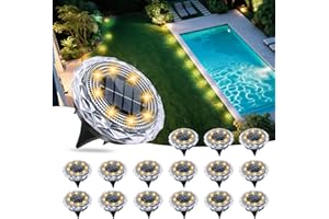 FORTULUX Solar Ground Lights,Solar Disc Light Outdoor Waterproof,Landscape Lighting Garden Lights for Pathway, Yard, Deck, Lawn, Patio, Swimming Pool, Walkway(Warm, 16Pack)