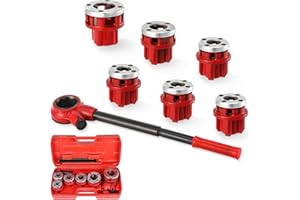 GQGP Pipe Threader Ratchet Kit， Manual Ratcheting Pipe Threading Tool Set with 6 NPT Dies (1/4" 3/8" 1/2" 3/4" 1" 1-1/4"),Portable Pipe Threading Tool Set for Galvanized Aluminum Iron Copper Pipes