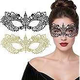 UV-BANS Masquerade Mask for Women - 2 Pcs Lace Black & Gold Masquerade Mask for Women Halloween Costume, Carnival, Mardi Gras Party Accessories