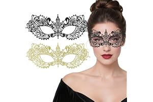 UV-BANS Masquerade Mask for Women - 2 Pcs Lace Black & Gold Masquerade Mask for Women Halloween Costume, Carnival, Mardi Gras Party Accessories