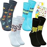 Nickelodeon Spongebob Socks for Men Set - Bundle with 4 Pairs of Crew Socks for Men Shoe Size 10-13 Plus Stickers, More | Spongebob Squarepants Apparel Gift Set