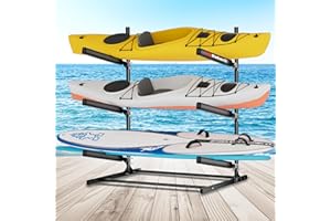 FitiRoker Kayak Storage Rack, Heavy Duty Freestanding Kayak Stand for 2/3 Kayaks, Adjustable Canoe and Paddleboard Holder for Indoor Outdoor Garage Storage, Assembly Required