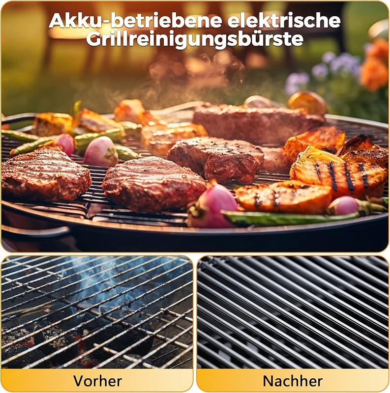 Spazzola elettrica per barbecue all'aperto, ricaricabile, 1100 giri/min, durata di 100 minuti, spazzola di ricambio inclusa, sicura per tutti i barbecue, regalo per uomini