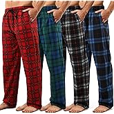 Wenouy 4 Pack Mens Pajama Pants Microfleece Plaid Pajama Bottoms Sleepwear PJ Sleep & Lounge Pants with Pockets & Drawstring X-Large, Green, Indigo, Gray, Red Buffalo Plaid Set