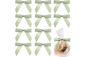 DHFLYDH Satin Ribbon Bows 50 Pcs Twist Tie Bows for Gift Wrapping Cake Treat Bags Craft DIY Gift Wedding Baby Shower Birthday Party (Sage Green)