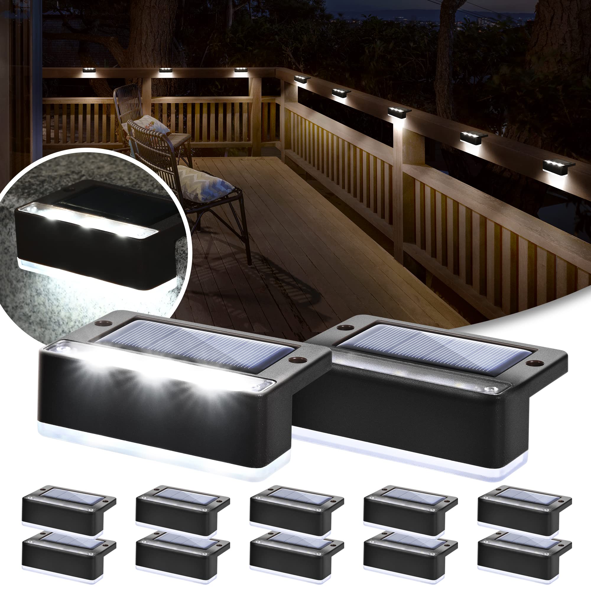 Solpex Solar Deck Lights 12 Pack, Waterproof Led Lights for Outdoor Stairs, Step, Fence, Yard, Patio, and Pathway(Cold White, Black) — image 1
