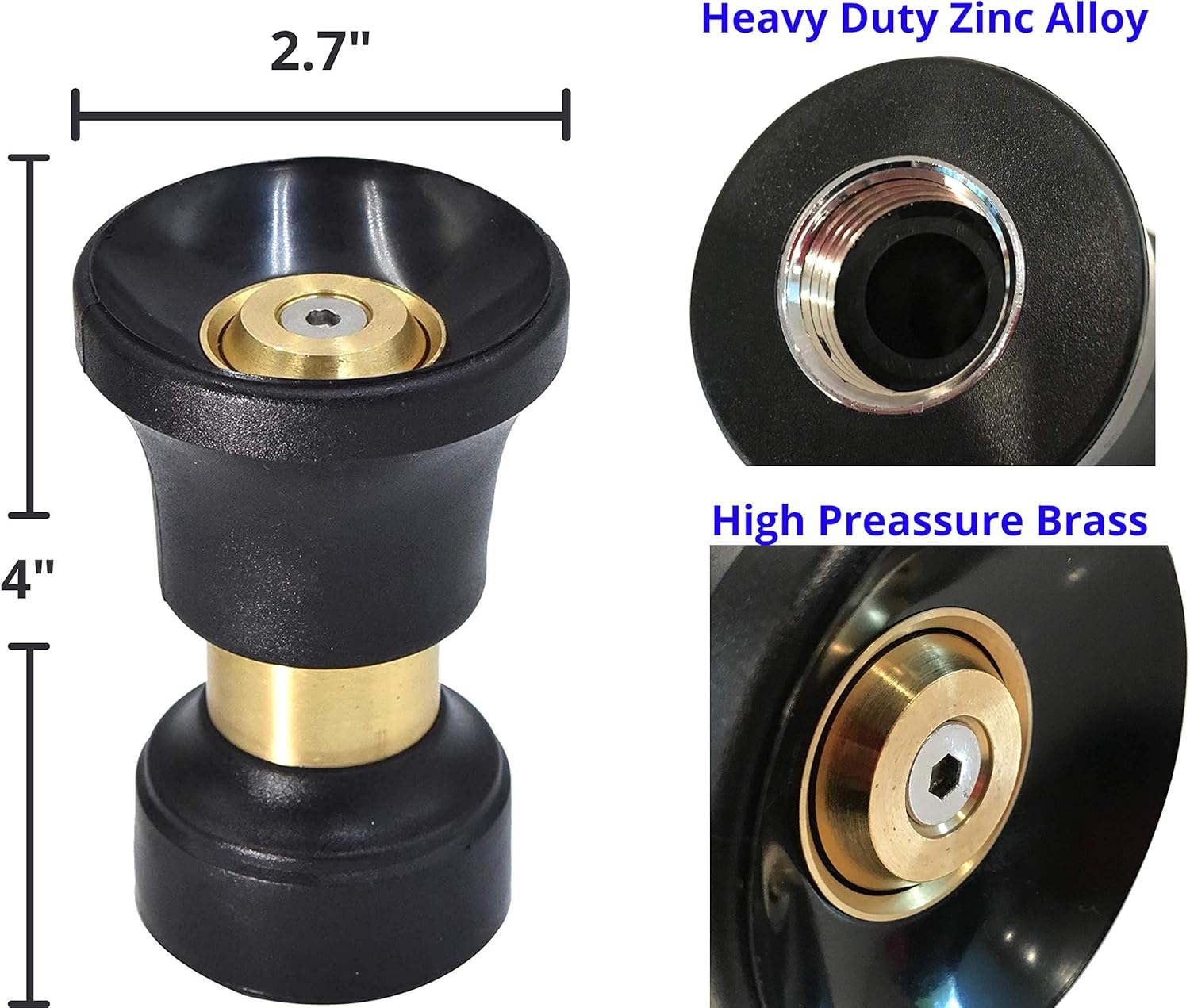 Fireman Style Hose Nozzle | Heavy Duty Hose Spray Nozzle | Garden Hose Nozzle | Water Hose Nozzle | Brass Hose Nozzle | Spray Nozzle for Garden Hose | Universal Fit Garden Hoses | 4 Extra Washers: Home Improvement