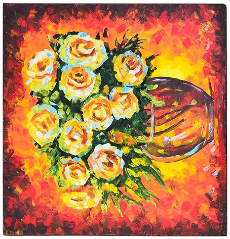 Jewel Art Yellow Roses In Vase Acrylic Painting 50 Cm X 50 Cm